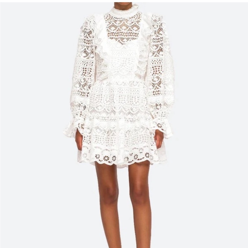 NWT SEA NY Patrizia Lace Open Back Dress with Bows in White